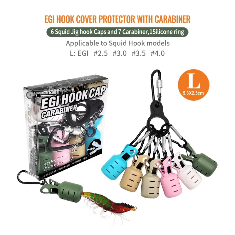 6개의 다채로운 오징어 지그 훅 캡 보호 키트(카라비너 - Fishing Lure Kit 리뷰 및 가격